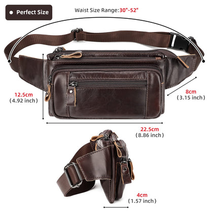 Soft Genuine Leather Fanny Pack for Men Women, Belt Bag Waist Packs Small Sling Crossbody Bag with Adjustable Strap for Travel Sport Walk (Coffee)