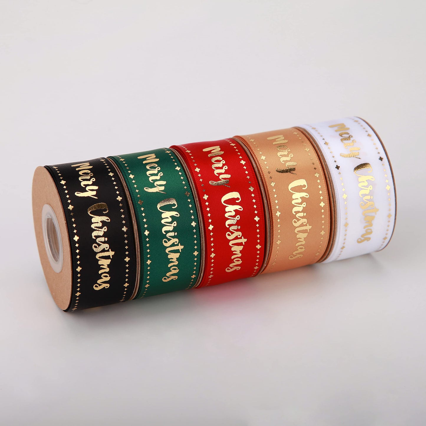 Meseey Merry Christmas Ribbon 10 Yards 1Inch Wide White Satin Ribbons with Gold Printed Gift Ribbon for Craft Packing, Gift Wrapping, DIY Craft, Christmas Party Supplies