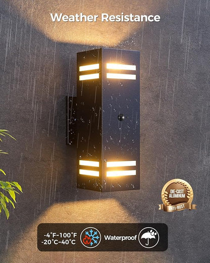 KIZON Motion Sensor Outdoor Lights, Modern Outdoor Wall Lights Black Exterior Lighting Fixture Wall Mount, Aluminum Motion Detector Lights for House Porch Front Door