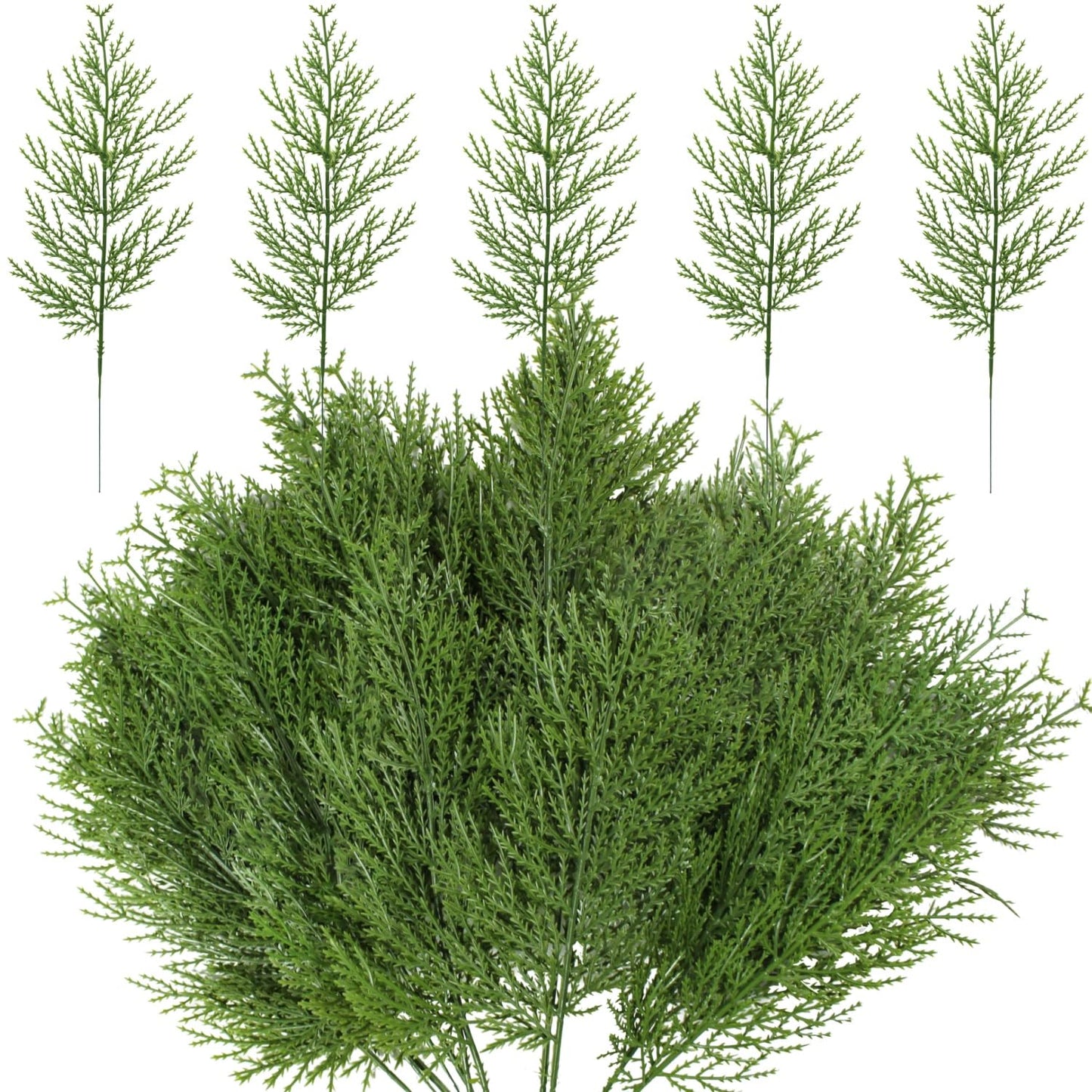 YGbridge Christmas Greenery Stems, 60 Pcs Pine Picks, Faux Cedar Picks for Tree, Artificial Branches for Decorations Home Wreath DIY (60, Green)