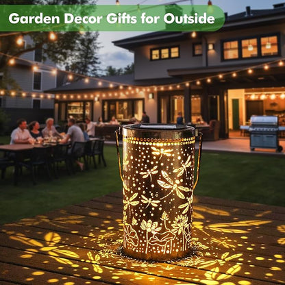 Fabuday Dragonfly Lotus Outdoor Solar Lantern Waterproof 2 Pack - Hanging Solar Power Lights Led for Outside, Garden Decor for Patio, Porch, Balcony, Yard and Deck, Gardening Decoration Gift for Women