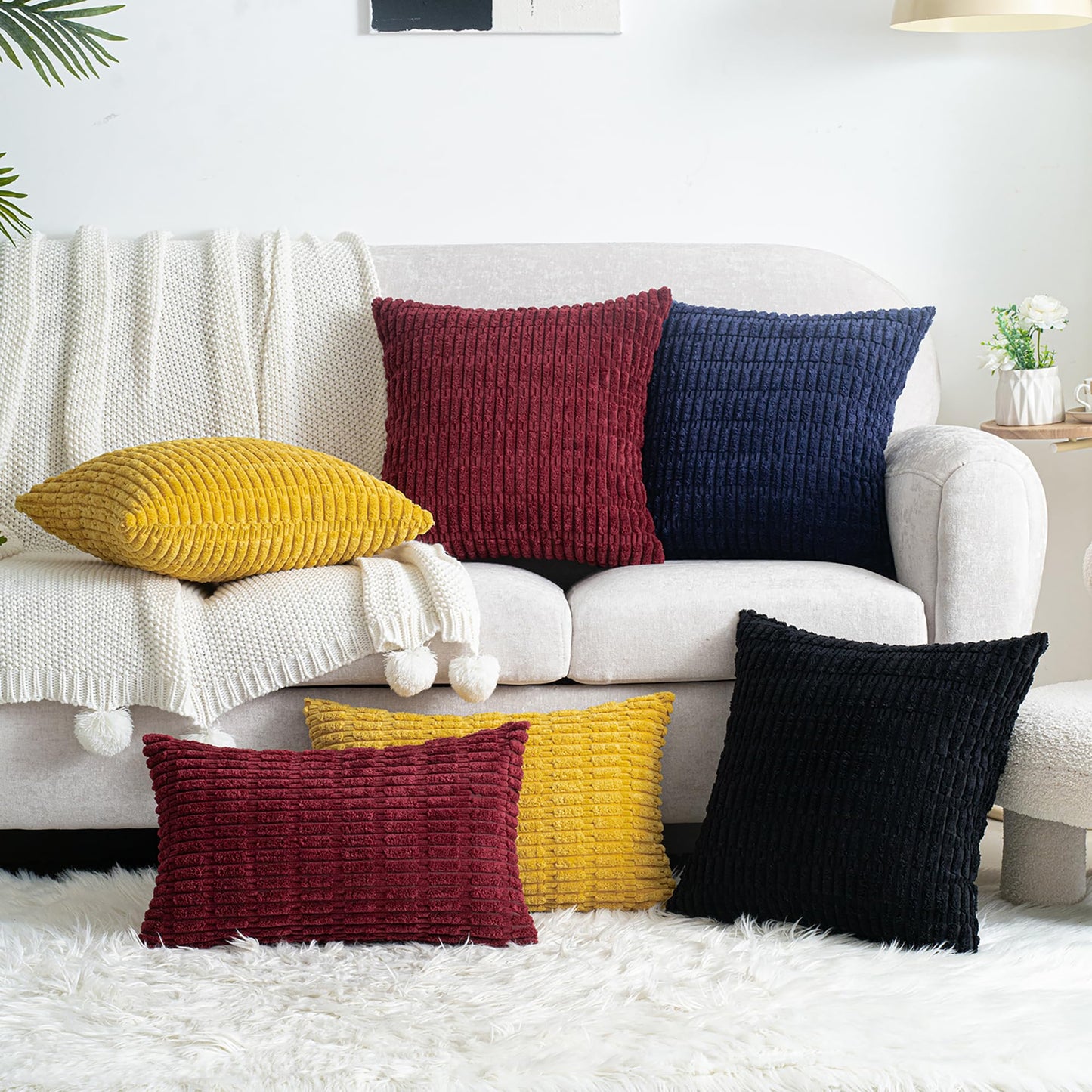 Smile of hope Pack of 2 Burgundy Corduroy Decorative Pillow Covers 18x18 Inch Soft Striped Boho Throw Pillow Covers Modern Farmhouse Home Decor for Sofa Living Room Couch Bed