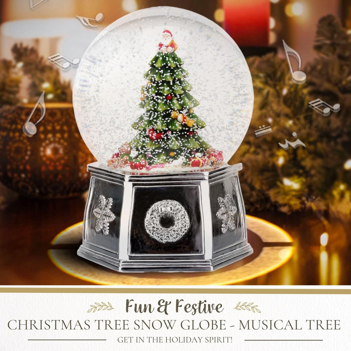 Spode Christmas Tree Winter Wonderland Snow Globe, Plays Soothing Music - Durable Dolomite, Personalized Collectible Great for Christmas, Weddings, Home Décor