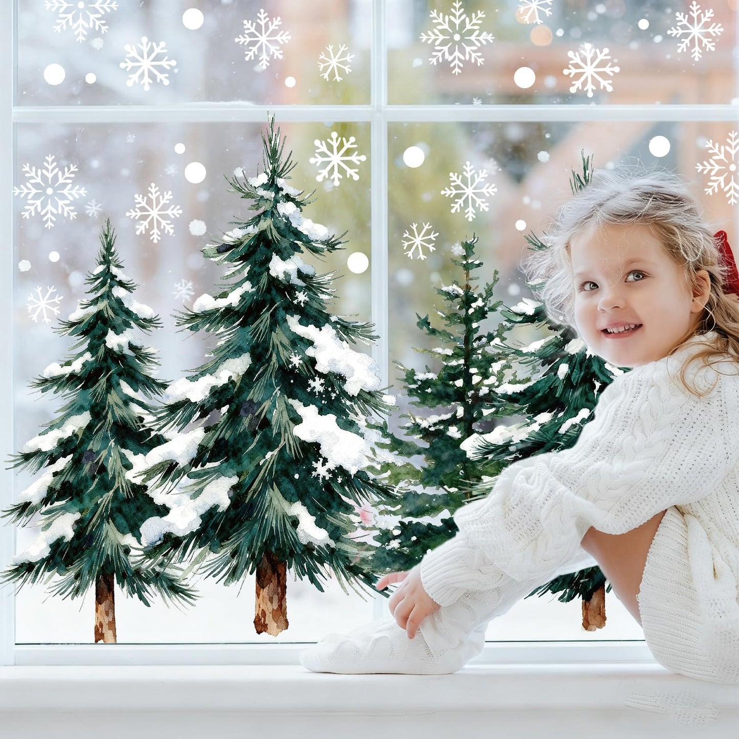 124 PCS Large Christmas Clings for Windows Trees Snowflake Window Clings Christmas Decorations
