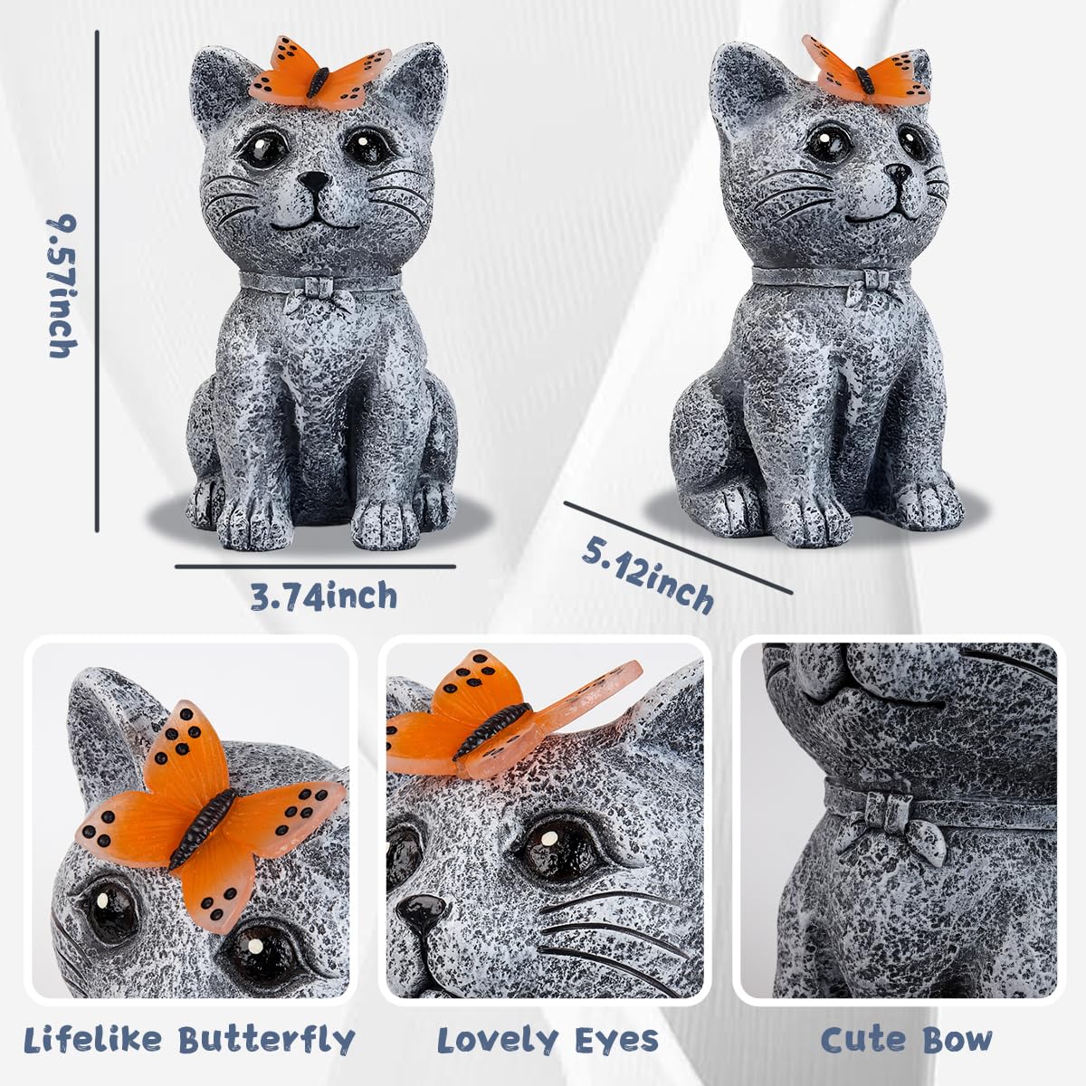 gardery Solar Cat Garden Statues Outdoor Decor with Butterfly for Waterproof Yard Lawn Patio Balcony Porch Home Decor, for Mom Grandma Women Housewarming