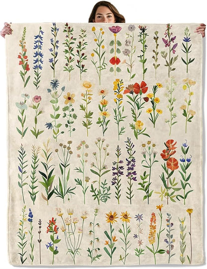 Wildflower Botanical Throw Blanket for Boys Girls Kids Adults Women, Fuzzy Warm Soft Cozy Flannel Blankets Gifts for Bedroom, Couch, Travel, Home Decor 60x80 in