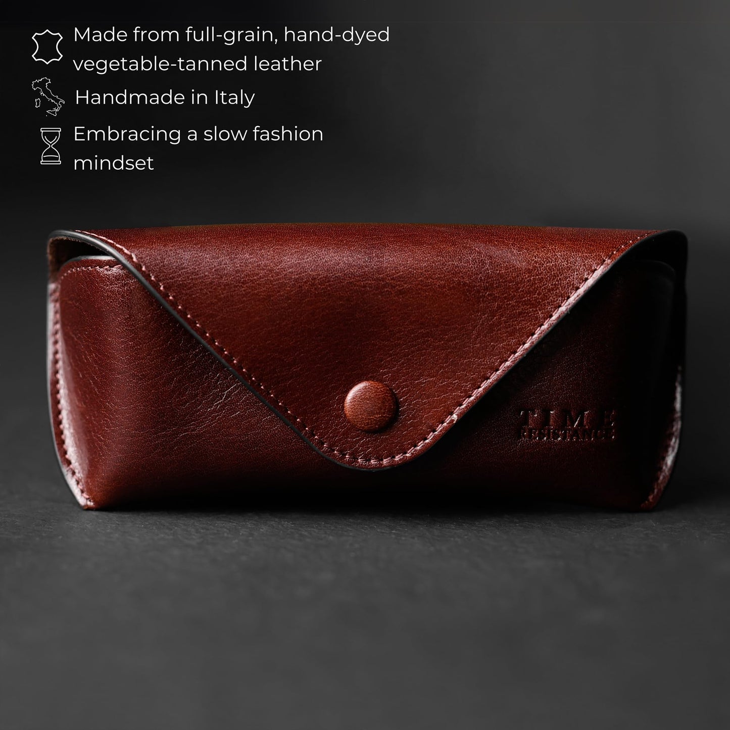 Time Resistance Leather Glasses Case - Hard Shell Leather Eyewear Holder – Sunglasses Case Handmade in Italy (Brown)