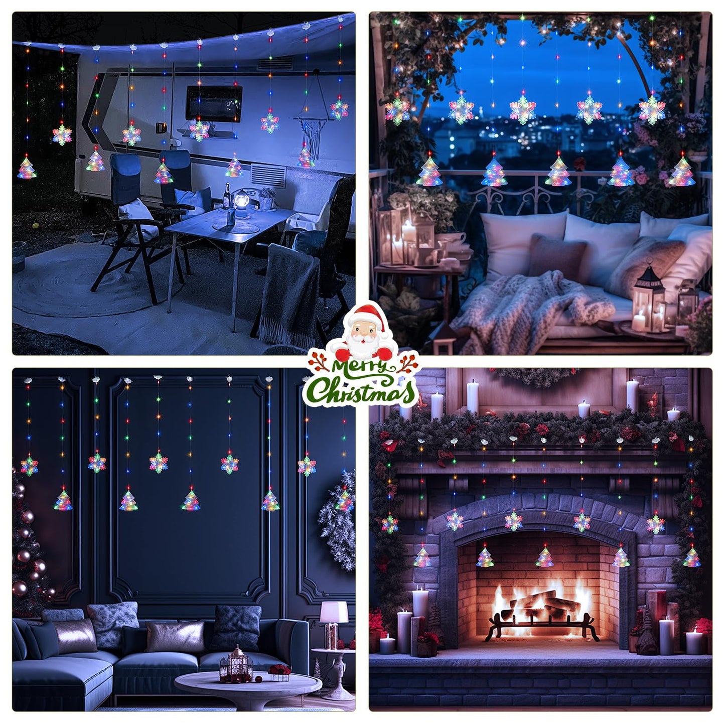 BLOOMWIN Christmas Window Lights Indoor - 2M 160 LED Christmas Window Decorations, Snowflake Curtain Hanging Fairy String Icicle Lights for Xmas Noel Bedroom Holiday Home Outdoor, RGB USB