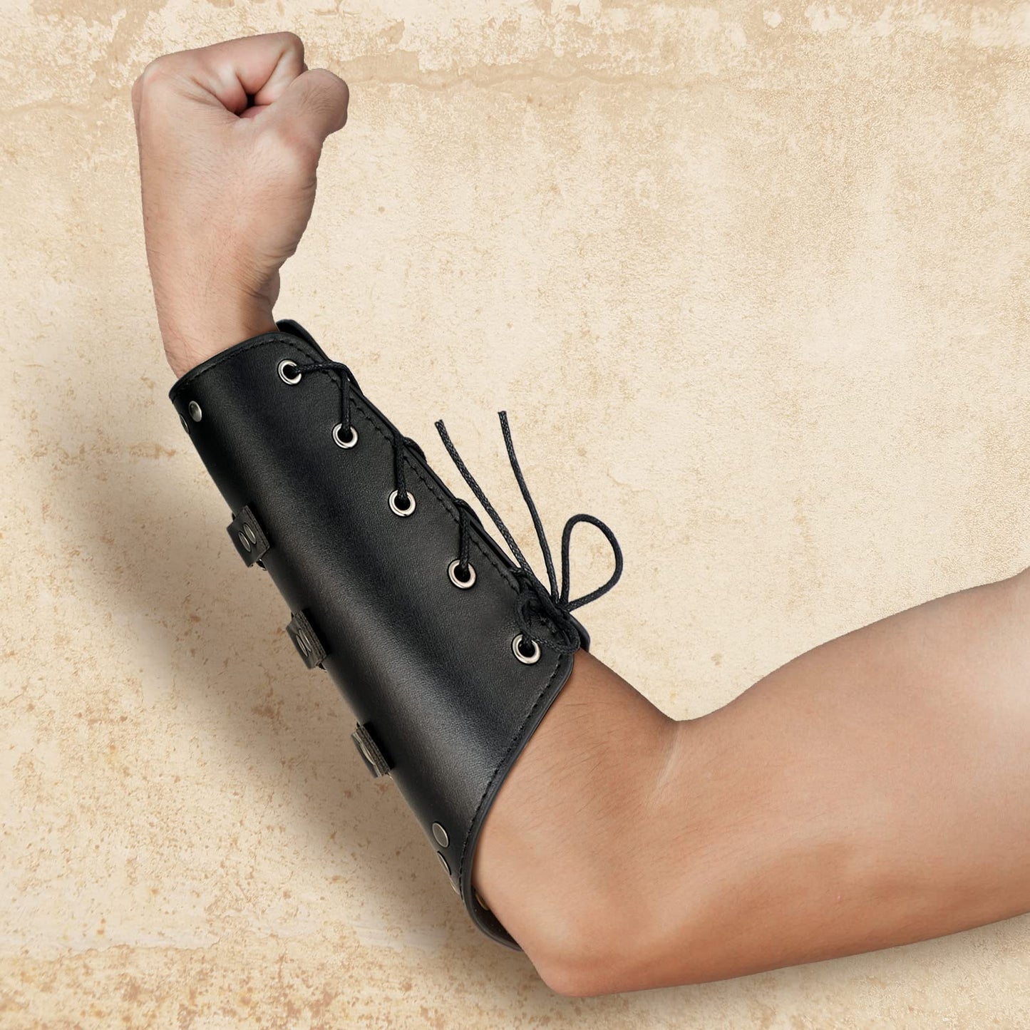 Patelai 1 Pair Faux Leather Arm Guards Arm Bracers Leather Gauntlet Medieval Viking Cosplay Accessories for Men Women(Black,S)