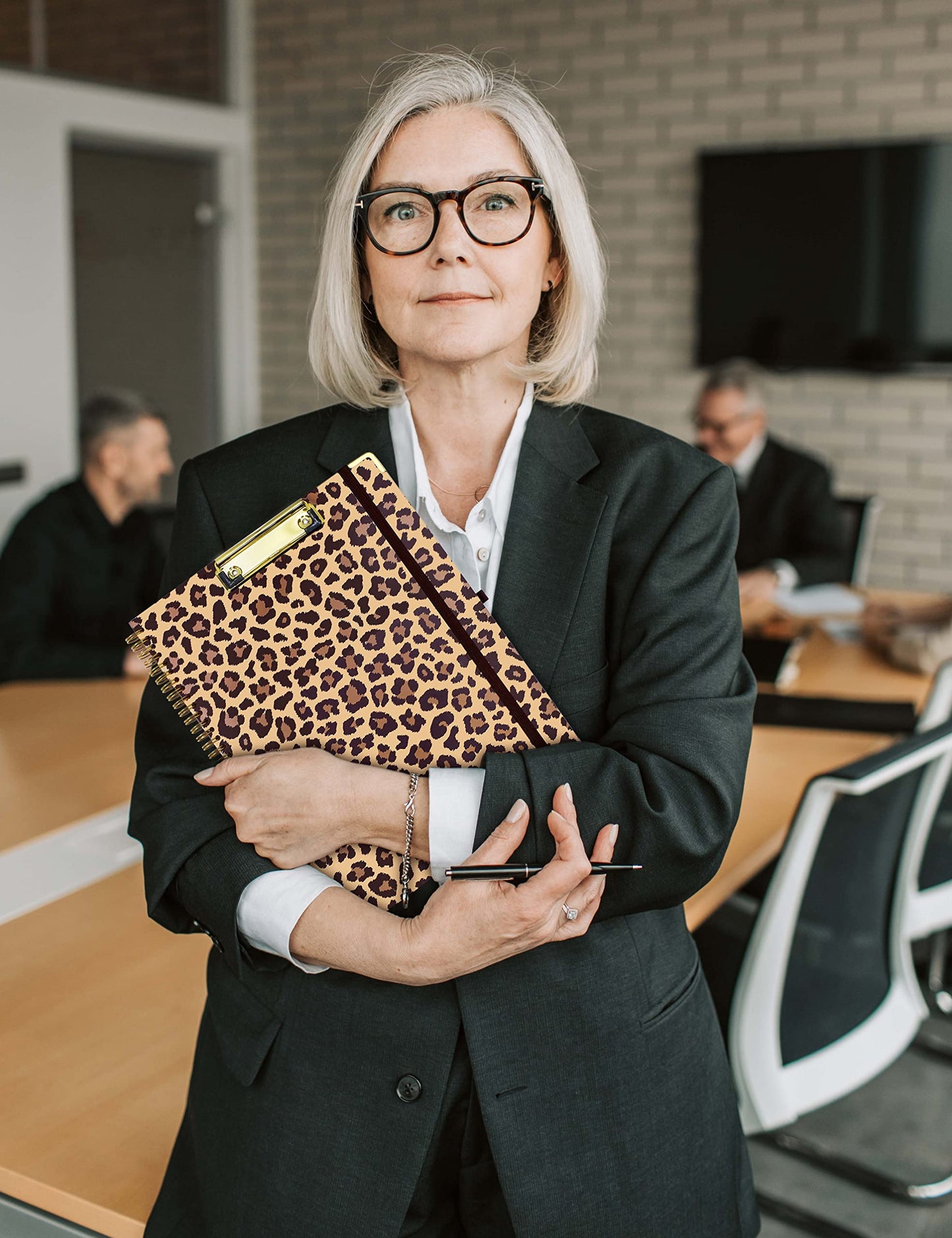 Mymazn Clipboard with Storage, Clipboards Folio with Refillable 11"x8.5" Legal Pads,5 Extra Folders with Storage 10 Pockets for Documents, Portfolio Binder with Pen Holder for Men Women (Leopard)