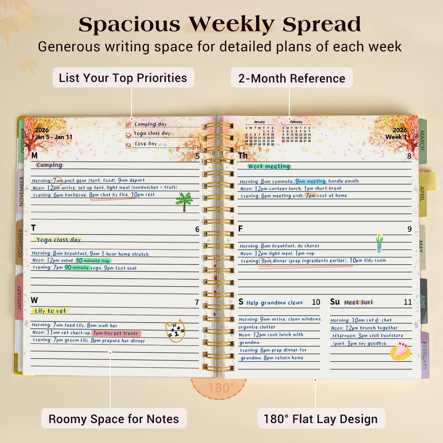 Planner 2026-2027, 18 Months Weekly and Monthly Daily Planner from January 2026 - June 2027, 8.5" x 11" A4 Large Hardcover Agenda Organizer Book 2026 with Tabs, Spiral Yearly Calendar Planners for School Work Home, Autumn Tree