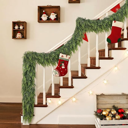 9FT Real Touch Cedar Garland for Fireplace - Artificial Christmas Garlands Realistic Faux Greenery Fake Pine Needles Garland for Holiday,Table, Window,Mantel,Stairs, Home,Indoor Outdoor Decor (2PCS)