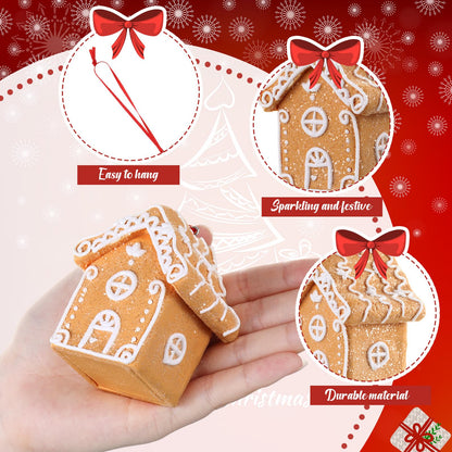 Vesici 12Pcs 3D Christmas Gingerbread House Ornaments for Christmas Tree 3 Styles Mini Cookie House Hanging Decorations for Village Home Decor Holiday Xmas Tree Party