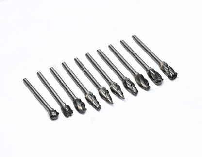 YUFUTOL 1/8 inch Carbide Burr Set - 10pcs Aluma Cut Carbide Rotary Burrs for Aluminum 3mm Shank Fits Die Grinder Drill for Woodworking,Drilling, Aluminum Craving,Engraving, Polishing