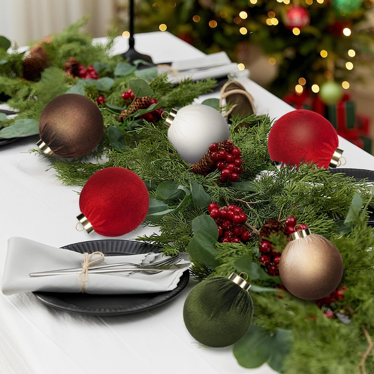 Christmas Tree Ornaments Velvet Balls, 15 Pack 3.15 Inch Shatterproof Neutral Hanging Ornaments for Christmas Xmas Decoration Indoor Holiday Decorations