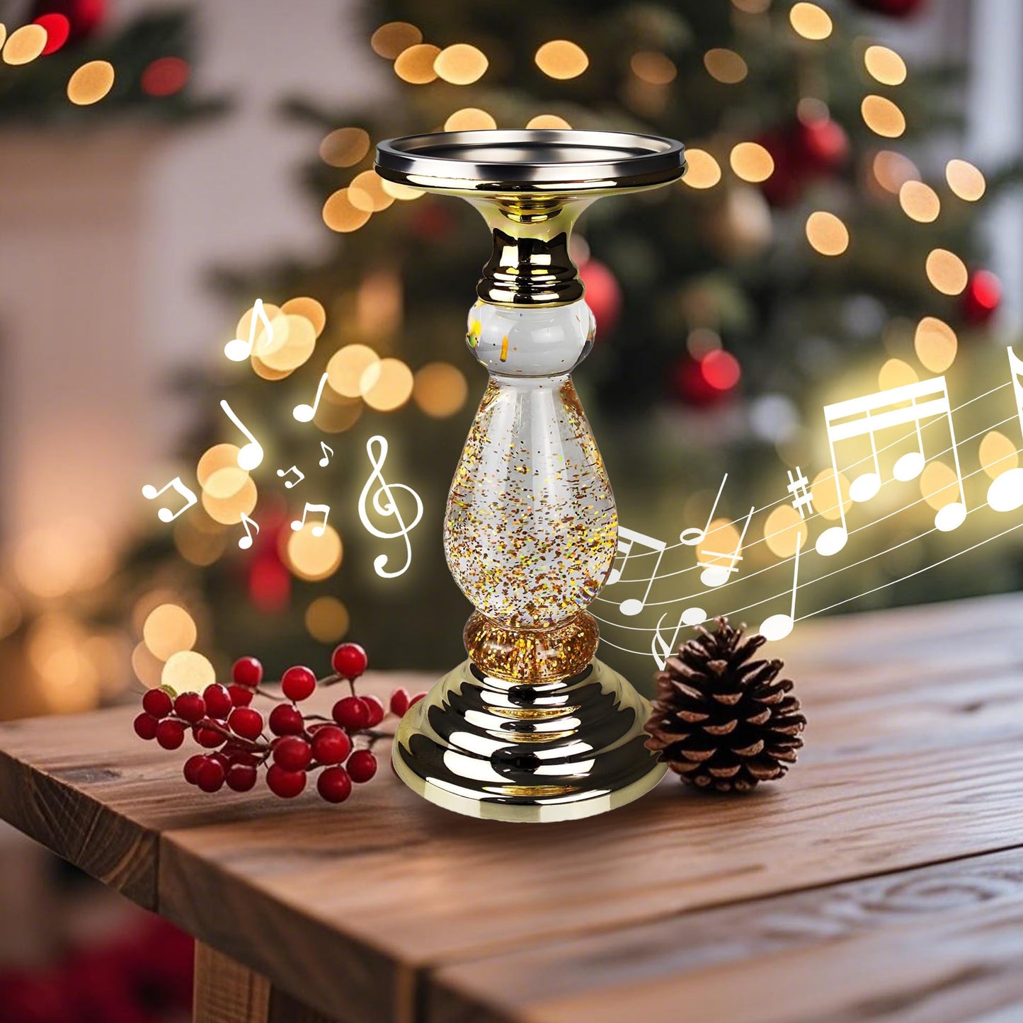 Music Water Lantern Candle Holder Table Centerpiece Decor Candlestick Holders for Party Wedding Housewarming Birthday Anniversary Christmas New Year Gifts (Gold)