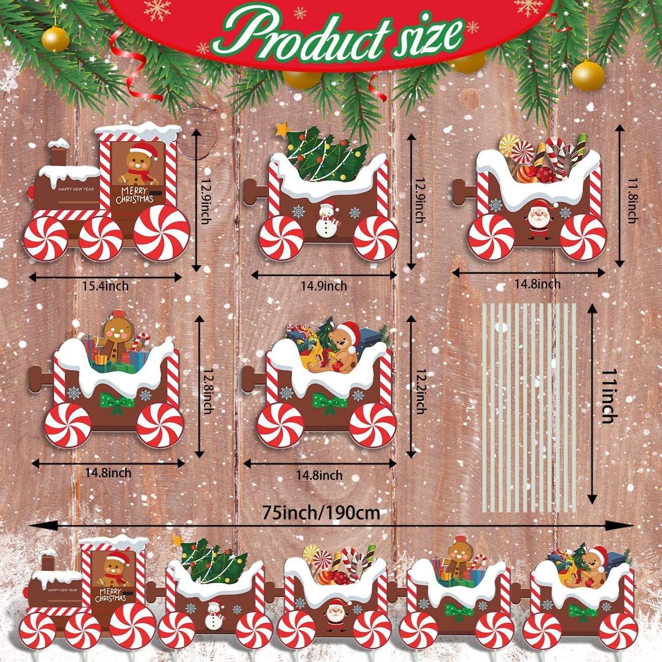 5Pcs Train Christmas Decorations Outdoor, X-mas Train Yard Signs with 8 Stakes, Gingerbread Xmas Tree Lawn Signs, Waterproof Christmas Yard Decorations Outdoor
