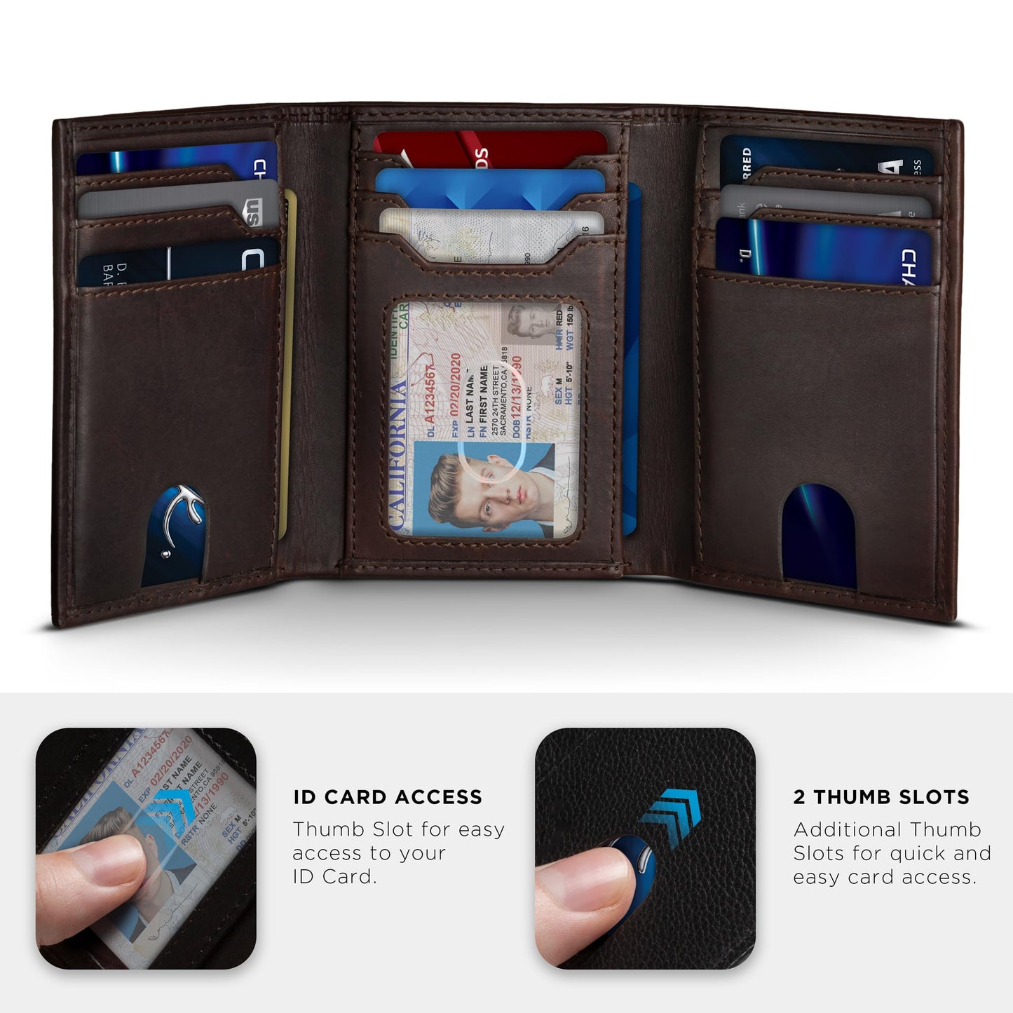 SERMAN BRANDS Trifold Wallet for Men - RFID Blocking Full Grain Leather, 11 Card Slots & ID Window, Slim Everyday Carry, Durable Stitching, Gift for Him