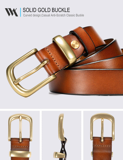WOLFANT Womens Belts for Jeans in Gift Box,1.1" Ladies Belt with Gold Buckle,100% Italian Full Grain Real Solid Leather