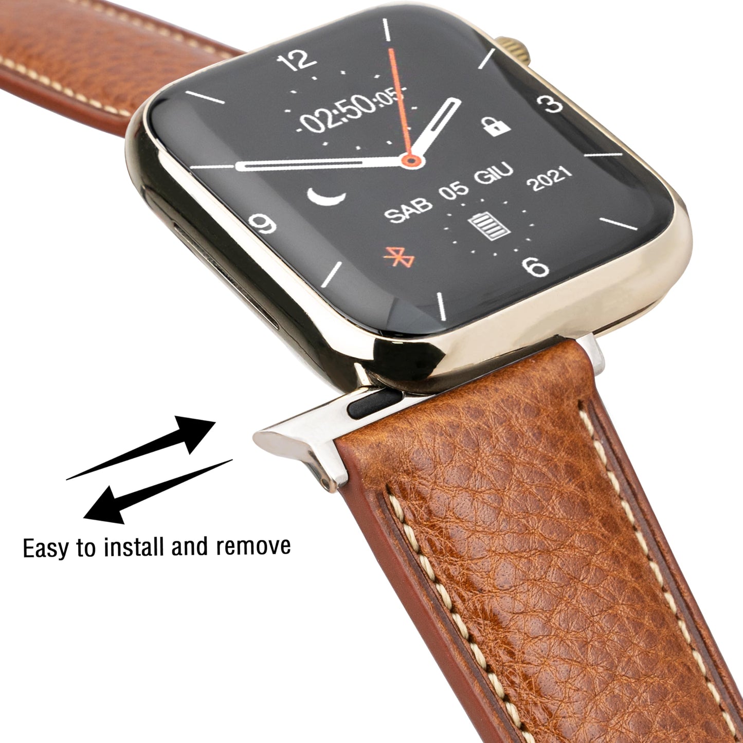 GOMVADR Top Grain Leather Band Compatible with Apple Watch, Tan Brown with Silver Buckle, Genuine Leather Strap for iWatch Series 9/8/7/6/5/4/3/2/1/SE/Ultra, 44/45/49mm (Tan Brown with Silver Buckle, 44/45/46 （24mm/Men's Size）)