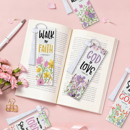 8 Pieces Christian Bible Verse Diamond Art Bookmarks 5d Christian Beaded Bookmark Acrylic Tassel Bookmark for DIY Making Beginners Kids Adults Arts Craft Supplies (Christian-1)