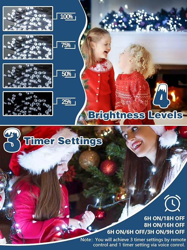 Voice Controlled Christmas Lights with Remote, 165 FT 500 LED String Lights Indoor Outdoor with 12 Modes 3 Timers, Dimmable Twinkle Light Plug in Waterproof for Xmas Tree Party Decor, Cool White