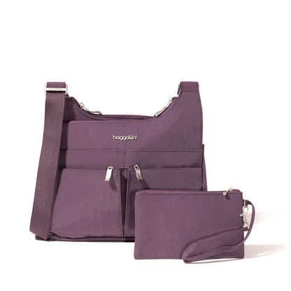 Baggallini Cross Over Crossbody Women 11x8.5 Medium Travel Bag Lightweight Water-Resistant Nylon Organized Handbag Purse