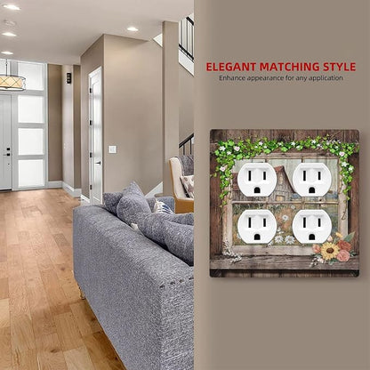 Decorative Light Switch Cover Plate Farm Barn Farmhouse Rustic Country Flower 2 Gang Socket Covers Double Duplex Wallplates Switch Plates and Outlet Covers for Bathroom Home Decor