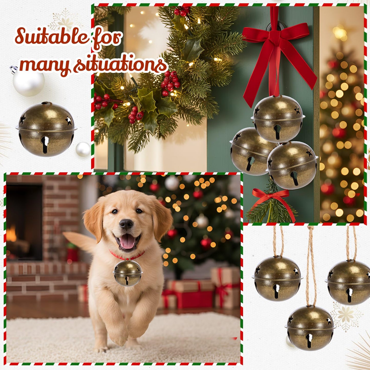 Zubebe Christmas Bells Jingle Bells Large 2.5 Inch Star Cutout Ornament for Crafts Christmas Tree Decor Gift Wrapping(Bronze,24 Pcs)