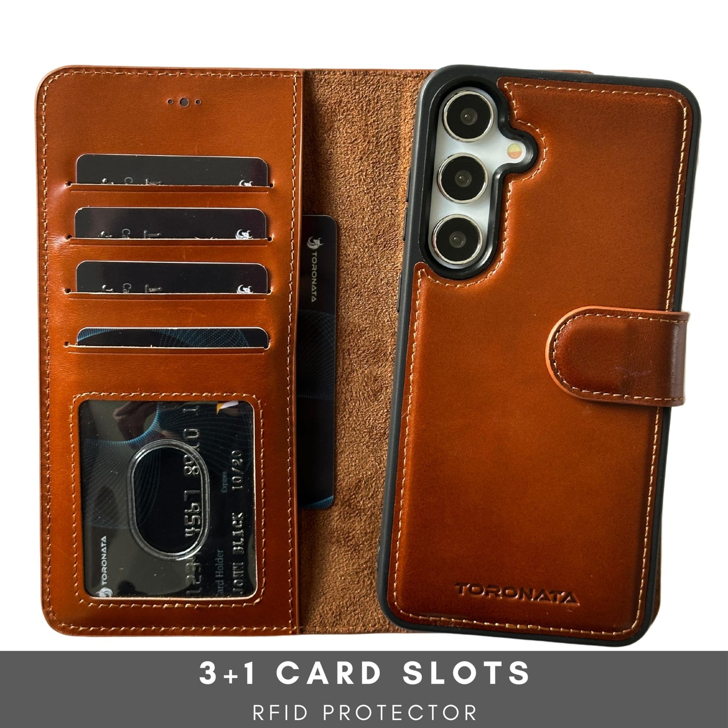 TORONATA Nevada Samsung Galaxy S24 Case – S24 Leather Case - Luxury S24 Wallet Case with Kickstand Design, Card Slots – Handcrafted Anti Scratch RFID Leather Wallet (Tan)