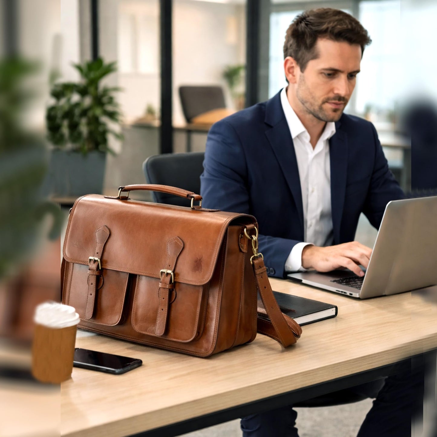 Leather Messenger Bag For Men - leather laptop bag briefcase for women - Mens Satchel Bag, 18 Inch Brown Genuine Buffalo Leather Computer Bag For Work