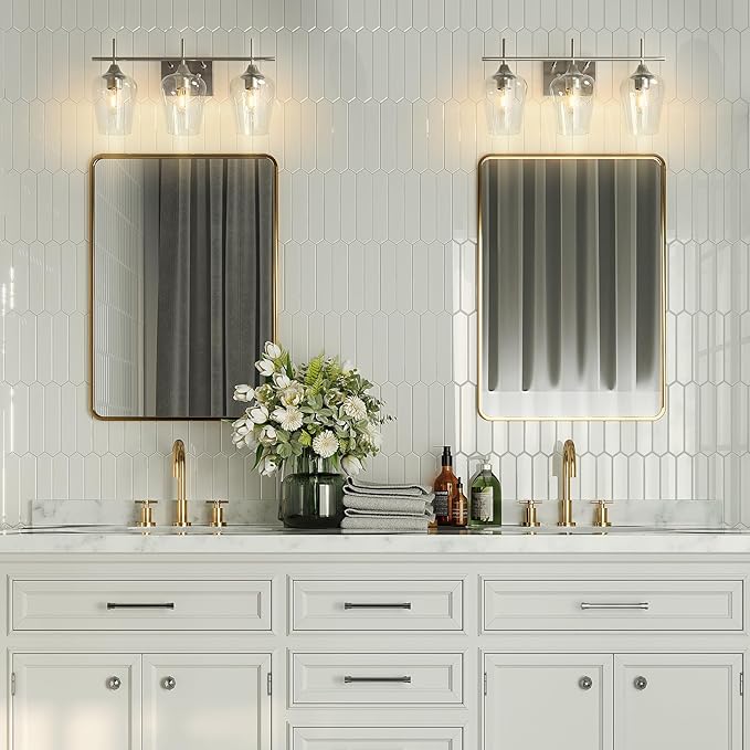 VONLUCE Bathroom Vanity Light, 3 Light Bathroom Light Fixture Over Mirror, Bathroom Wall Lamp with Clear Glass, Modern Brushed Nickel Vanity Lighting fixtures for Bathroom, Bedroom, Hallway