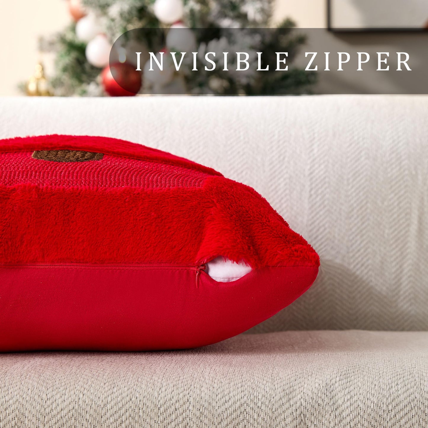 DFXSZ Christmas Pillow Covers 18x18 Red Big Christmas Tree Decoration Soft Plush Faux Fur Jacquard Throw Pillows for Bedroom Sofa Holiday Festivals Winter Home Decor PTK068B18