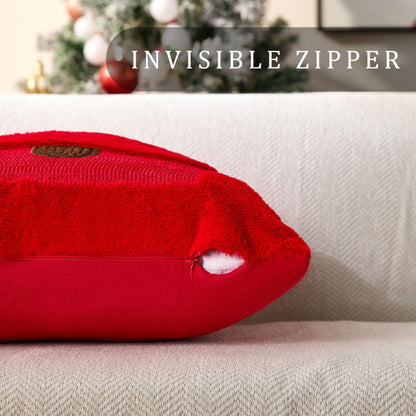 DFXSZ Christmas Pillow Covers 18x18 Red Big Christmas Tree Decoration Soft Plush Faux Fur Jacquard Throw Pillows for Bedroom Sofa Holiday Festivals Winter Home Decor PTK068B18