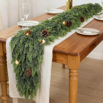 9FT Real Touch Cedar Garland for Fireplace - Artificial Christmas Garlands Realistic Faux Greenery Fake Pine Needles Garland for Holiday,Table, Window,Mantel,Stairs, Home,Indoor Outdoor Decor (2PCS)