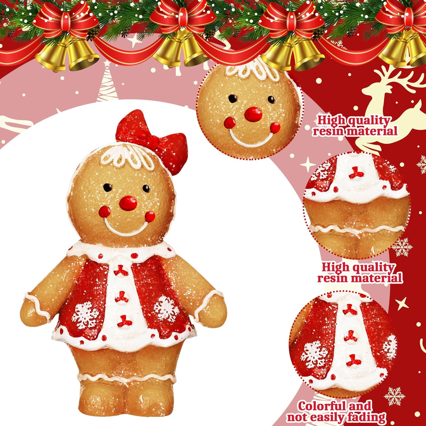 Moucuny 2 Pieces Christmas Gingerbread Decorations Christmas Resin Gingerbread Man Figurines with Chef Hat Candy Bow Scarf Gingerbread Table Decor Christmas Decor for Home Kitchen Mantel Decorations