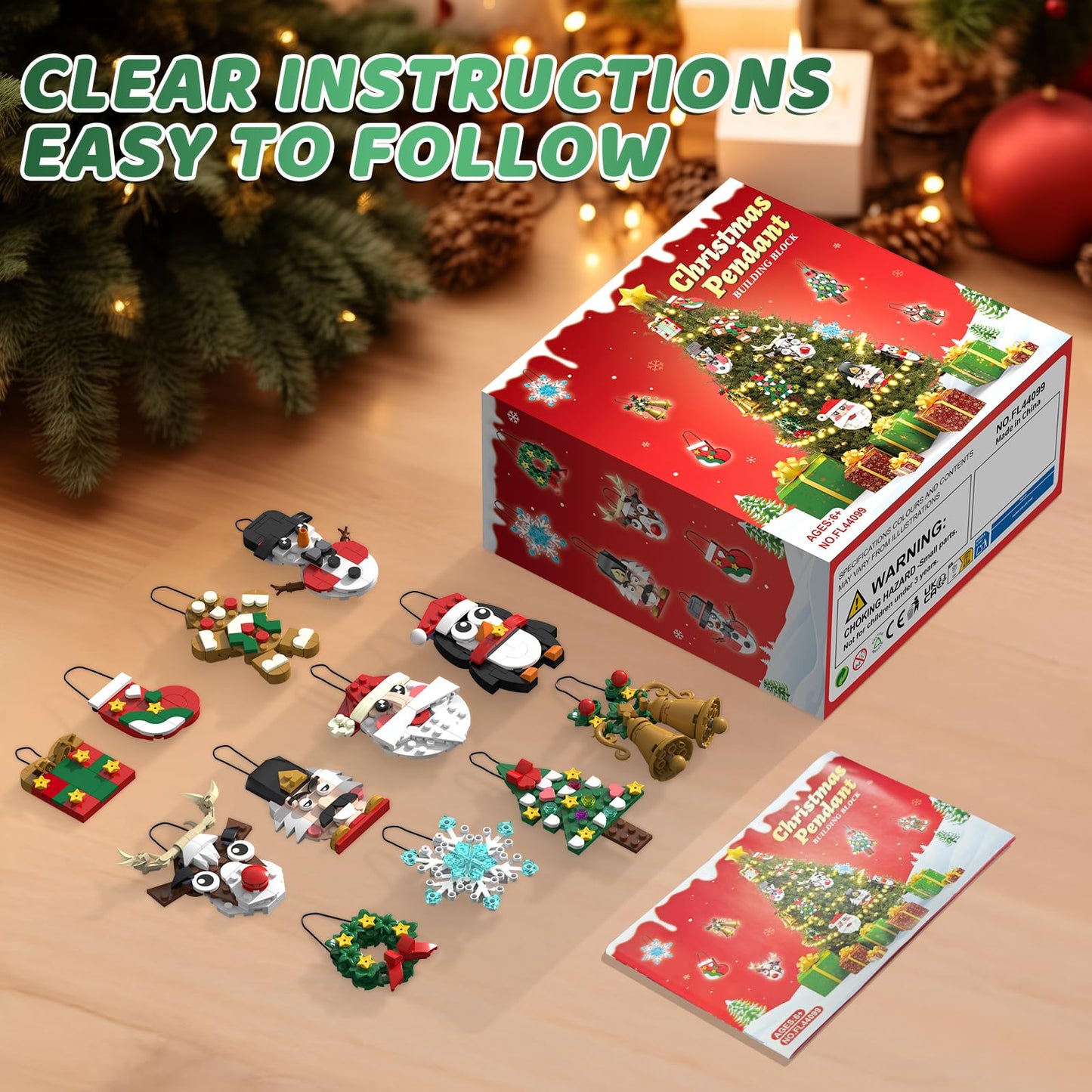 Christmas Ornaments Building Blocks Set,12 PCS Christmas Ornaments Building Kit, Santa, Snowman, Reindeer, Christmas Tree, Snowflake, Stocking, Stocking Stuffers Decor Toys Gifts for Boys Girls Kids