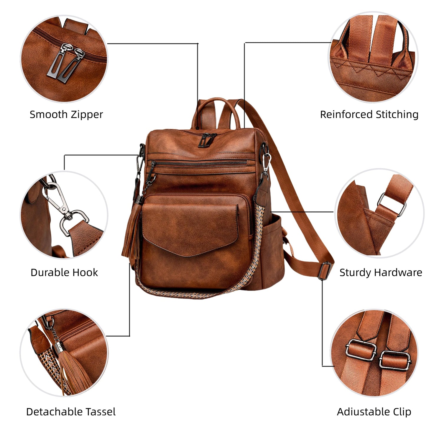 CTTOVIS Backpack Purse for Women Fashion Designer Backpack Ladies Travel Convertible Shoulder Bags (Brown)