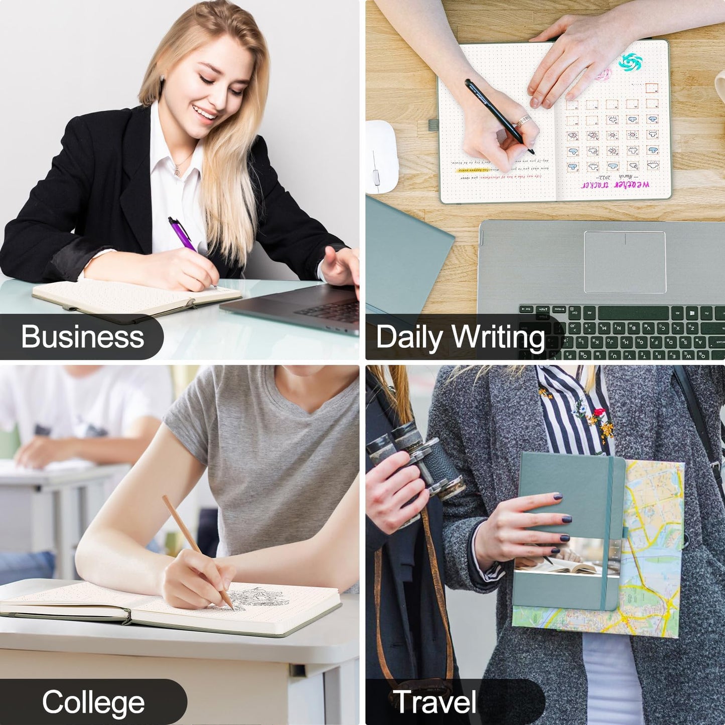 EMSHOI A5 Dotted Notebook Hardcover Leather Journal, 256 Pages 120gsm Thick Paper A5 Journal 5.75"x8.38", 16 Perforated Pages & Inner Pocket, Durable Dot Grid Notebook for Bullet Journaling, Yellow