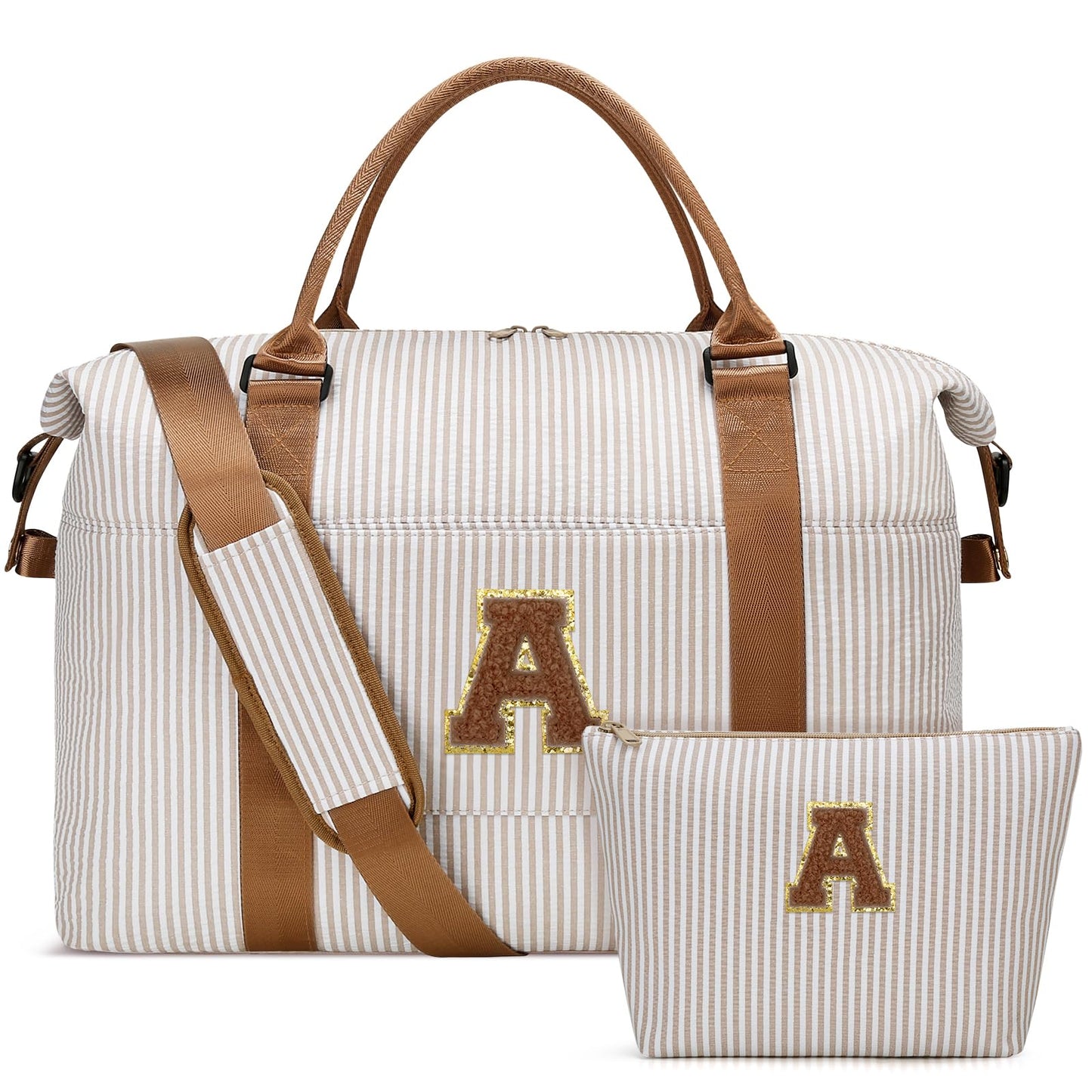 Birthday Gifts for Teen Girl, Personalized Dance Travel Duffel Bag for Girls Women, Cute Initial Overnight Weekender Gym Bag with Makeup Pouch（Khaki,A)