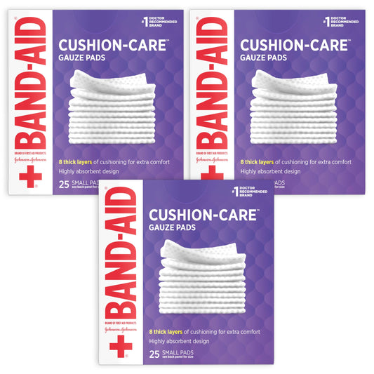 Band-Aid Brand Absorbent Cushion Care Sterile Square Gauze Pads for First Aid Protection of Minor Cut, Scrapes & Burns, Non-Adhesive, Wound Care Dressing Pads, Small, 2 in x 2 in, 3 Pack