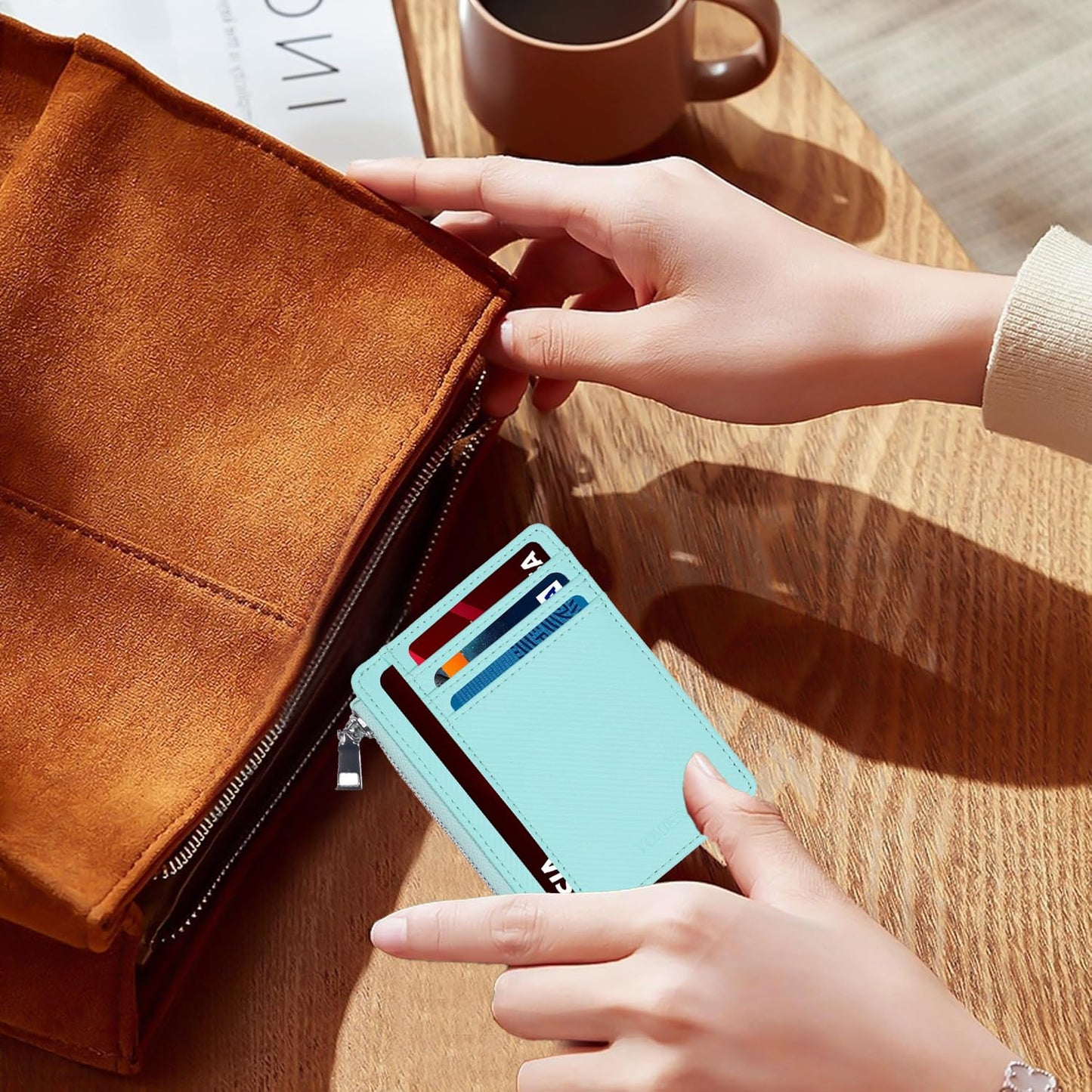 YOXIER Leather credit card holder，Slim Minimalist Card case, Front Pocket Card case, RFID Blocking, Credit Card Holder for Men & Women ，Card holder for men