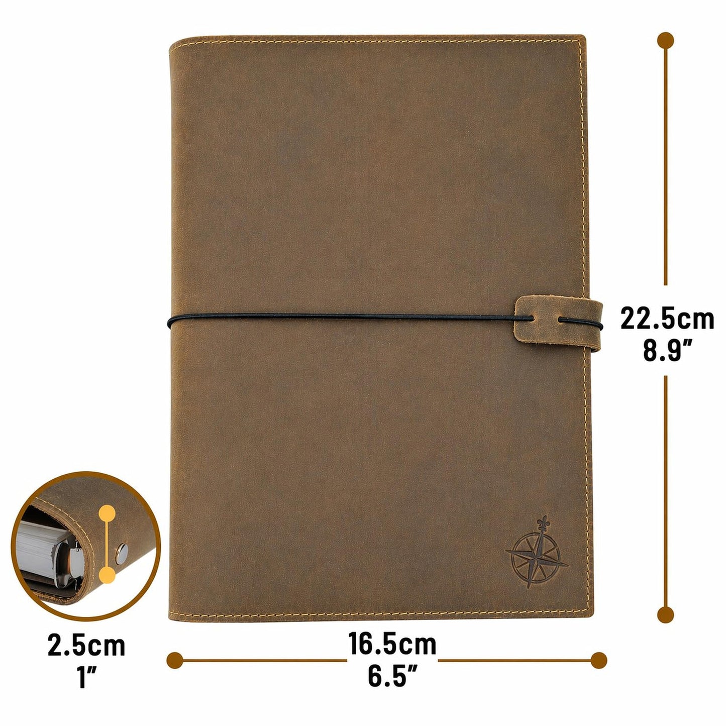 Wanderings A5 Leather Binder Planner - Refillable 6 Ring Journal with Inner Pockets - Hand-Crafted Genuine Leather Organizer- Filofax Compatible. 2026/27 Monthly Weekly Calendar with Notes - 6" x 8.5"