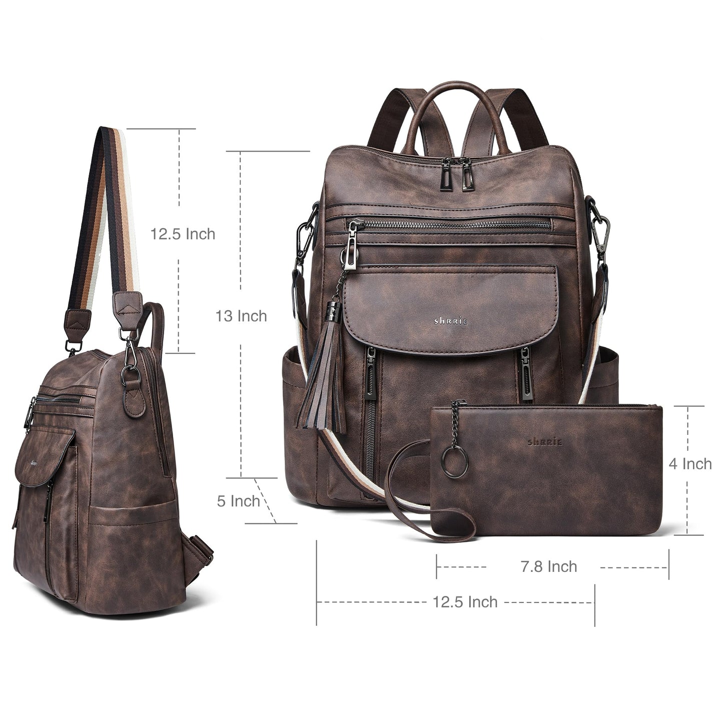 Shrrie Backpack Purse for Women Fashion Leather Backpack Purse Designer Travel Backpack Convertible Shoulder Bag with Wristlet for Work College