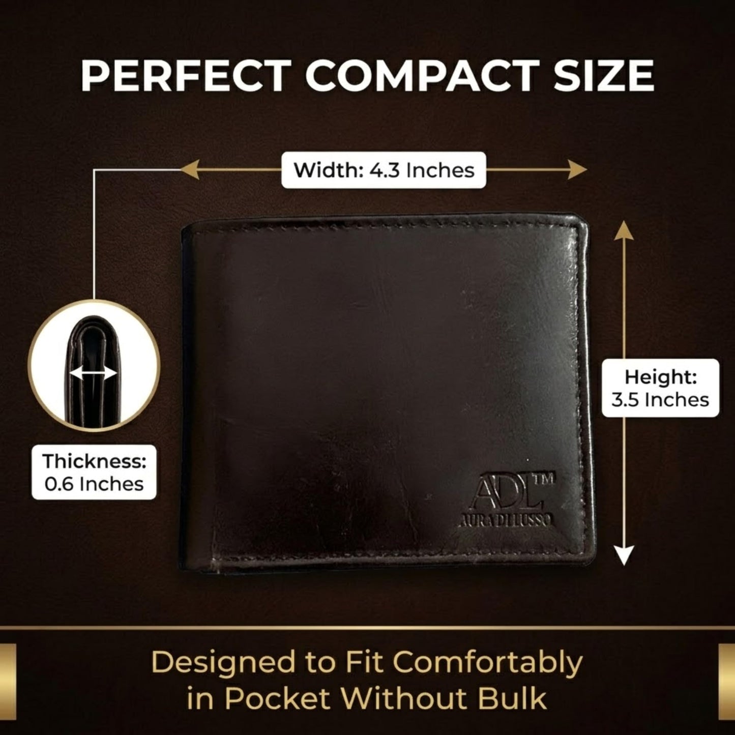 Aura Di Lusso Handmade Full Grain Premium Leather Wallet & Keychain Combo Set for Men | Stylish & Durable Gift Combo | Ideal for Everyday Use | Luxury Accessories for Men (Dark Brown)