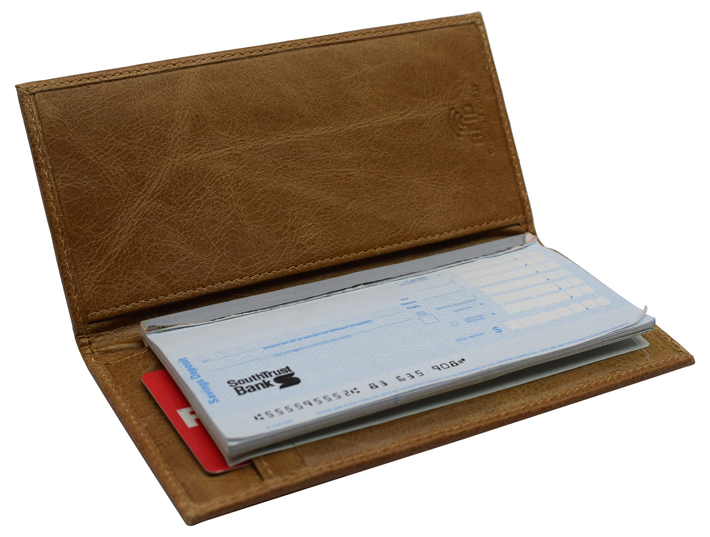Genuine Leather Checkbook Cover For Men & Women Checkbook Holder Wallet RFID Blocking USA Series (Tan Plain)