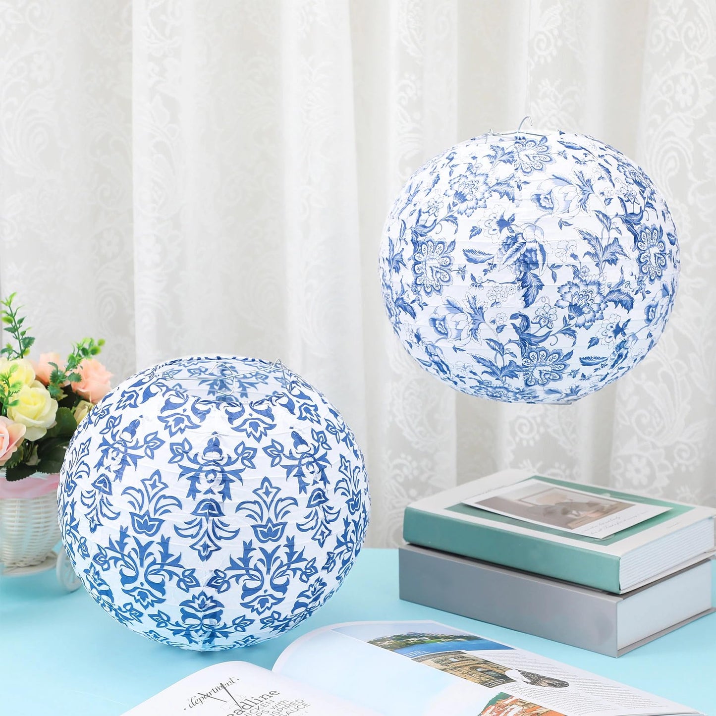 Retisee 12 Pcs 10 Inch Hanging Paper Lanterns Party Decorations Pastel Classroom Decor for Birthday Back to School Party Decoration for Classrooms Wedding Birthday Ceilings(Blue,Porcelain)