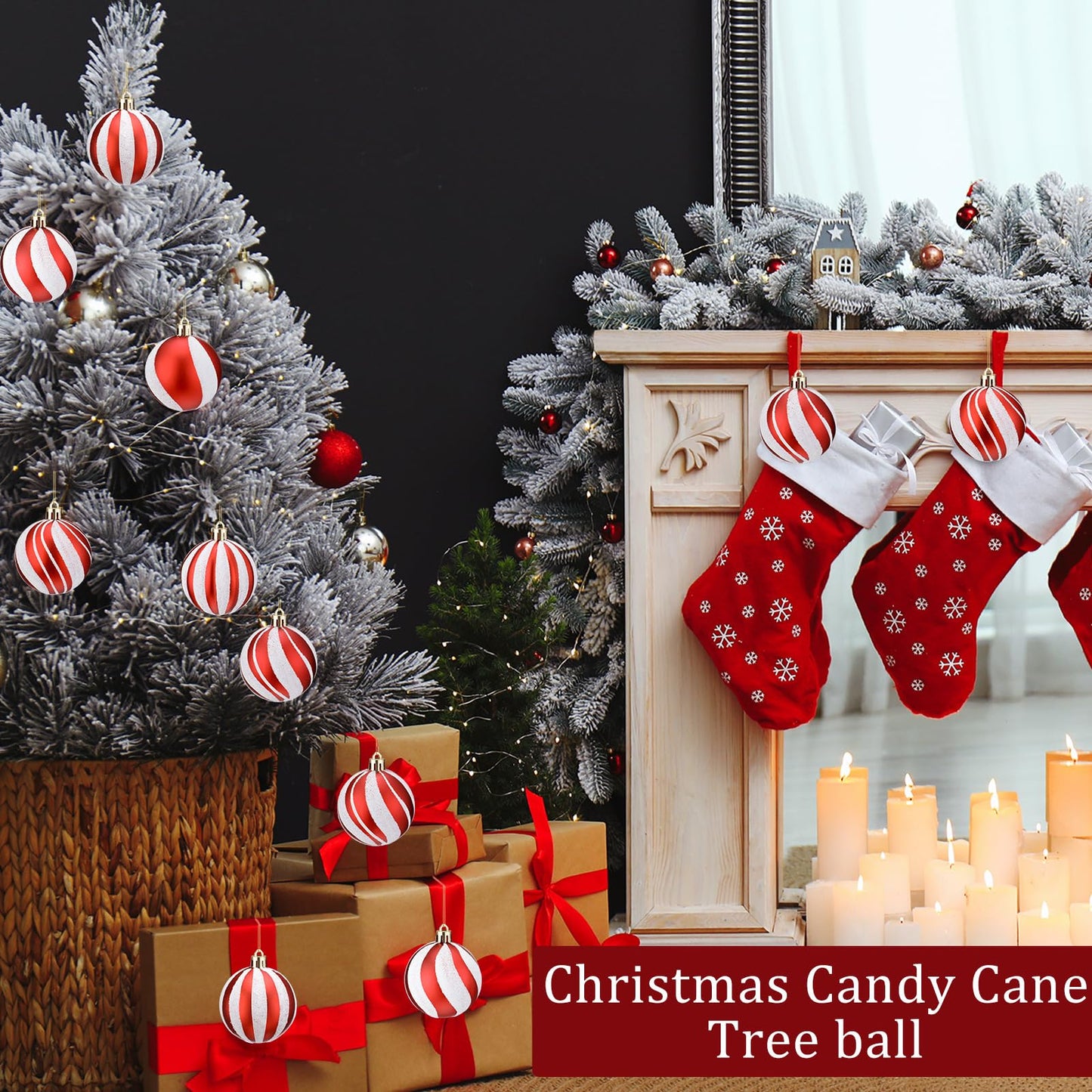Liliful 12 Pcs 2.4 Inch Christmas Ball Ornaments Glittering Plastic Hanging Decorations Elf Balls Swirl Candy Cane Peppermint Christmas Tree Pendants for Xmas Tree Decoration (Red and White)