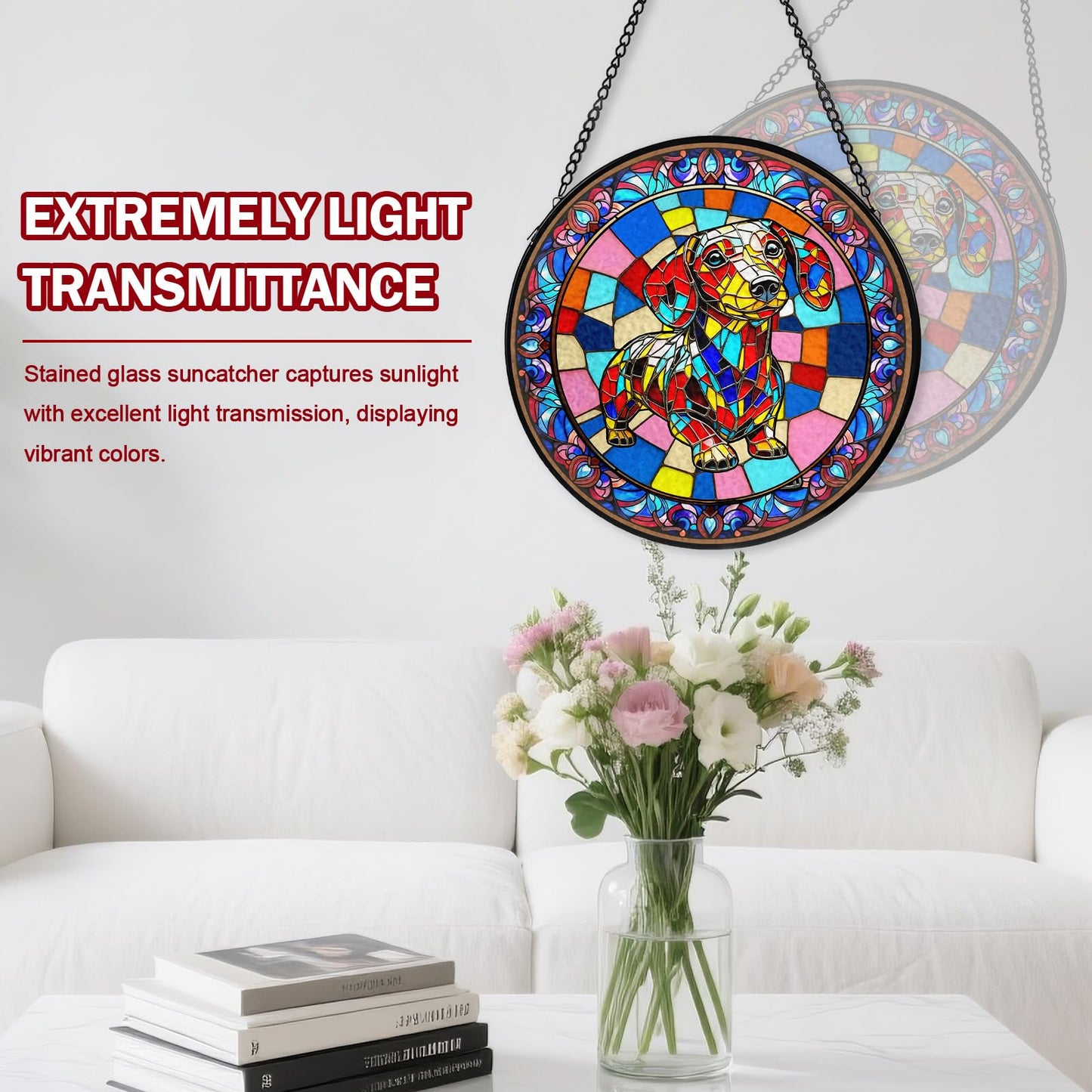 Dog Stained Glass Window Hanging, Suncatcher for Window Hanging, Sun Catchers Indoor Windows Wall Art for Mom Grandma, Gifts for Dog Lovers, Christmas Decor,for Home Garden Office 7.87