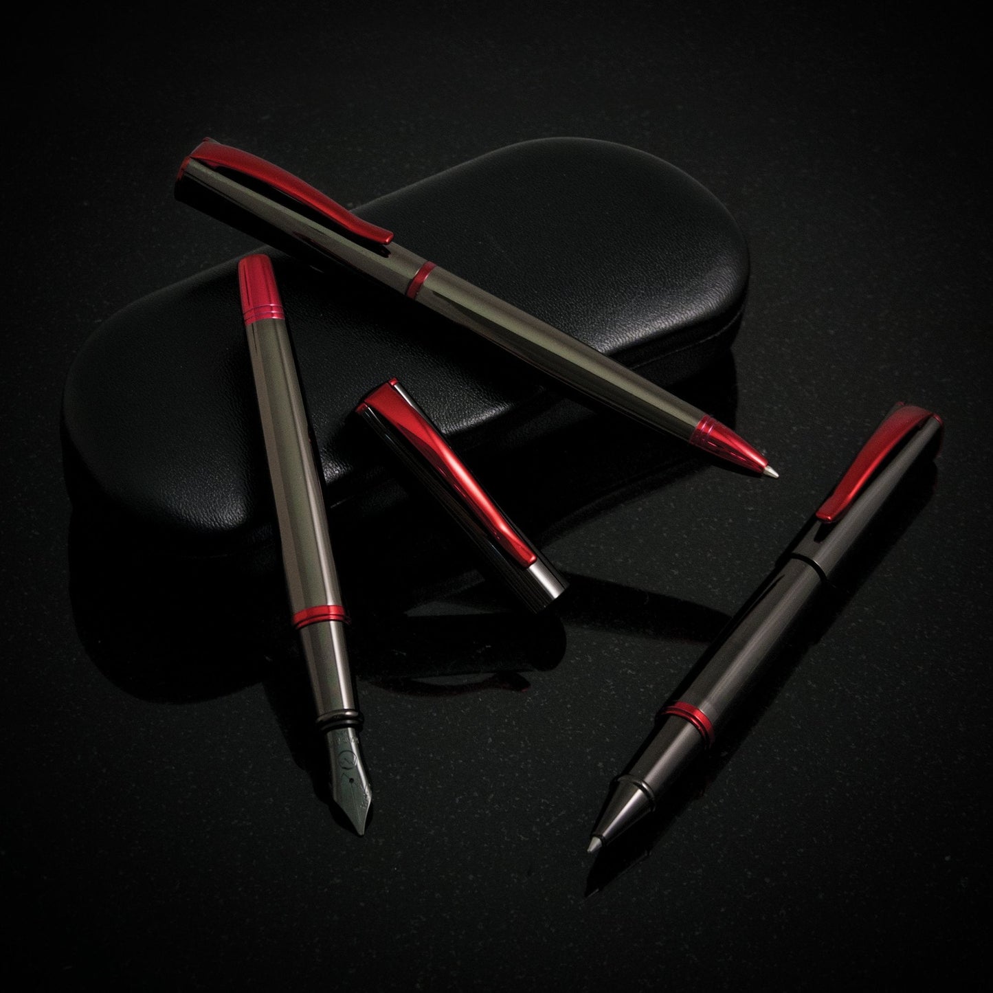 Monteverde USA Impressa Fountain Pen Gun Metal with Red Trim - Fine Point - JoWo German Nib